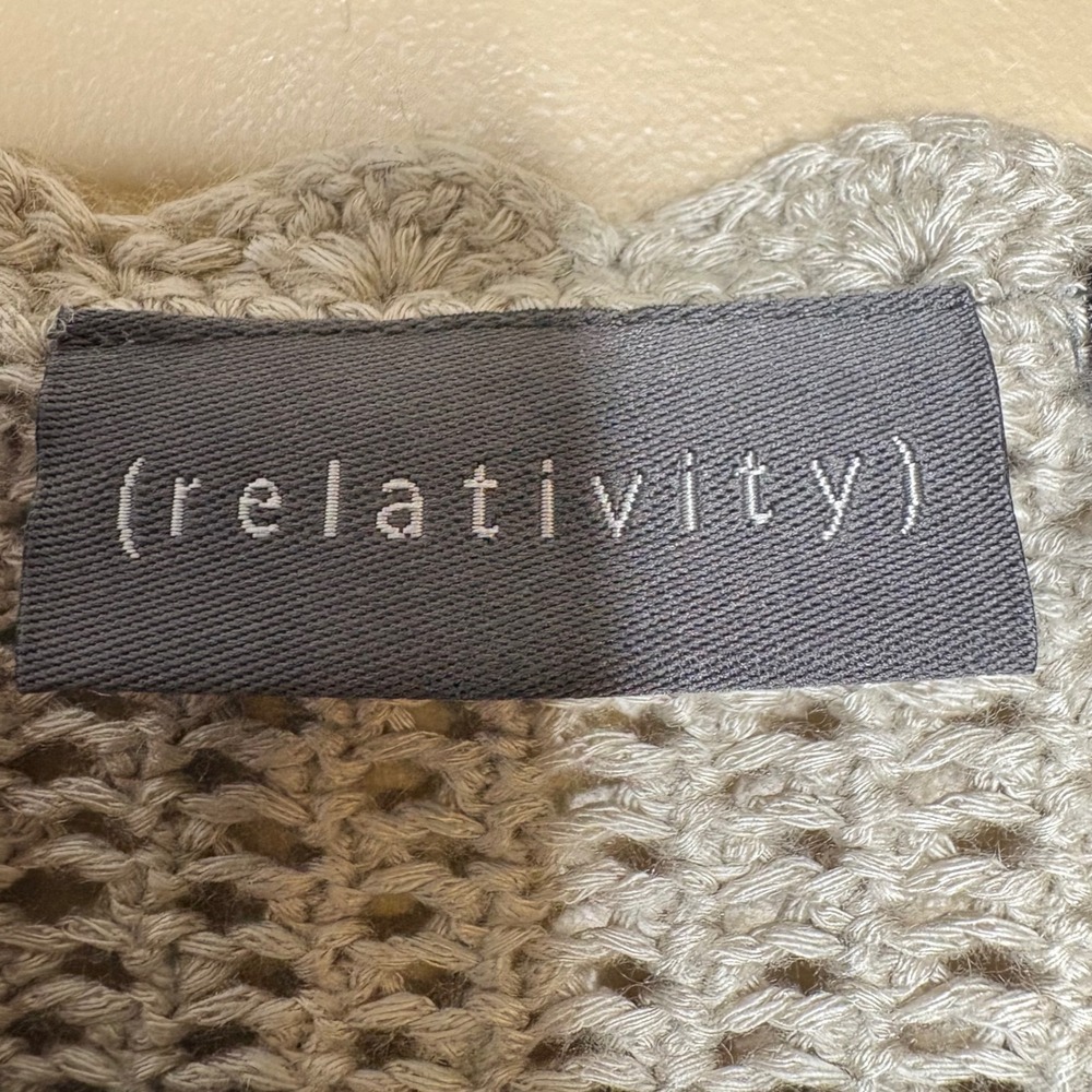 Relativity Women Large Open Knit Crochet Sweater Beige Scalloped Top Cottage - Picture 4 of 6